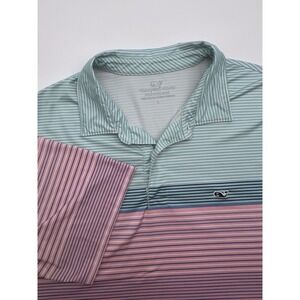 Vineyard Vines Mens L Teal Pink Striped Casual Preppy Polo Golf‎ Short Sleeve